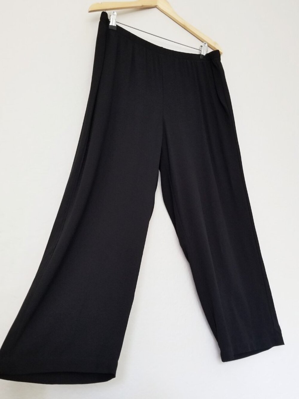 Eileen Fisher Black 100% Silk Washable Georgette Crepe Cropped Wide Leg Pant LP